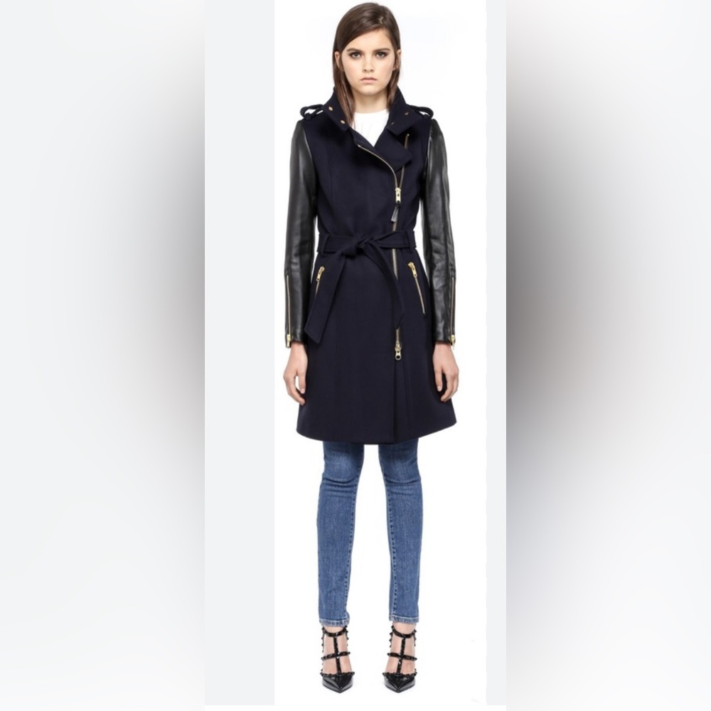 Mackage leather wool coat Navy